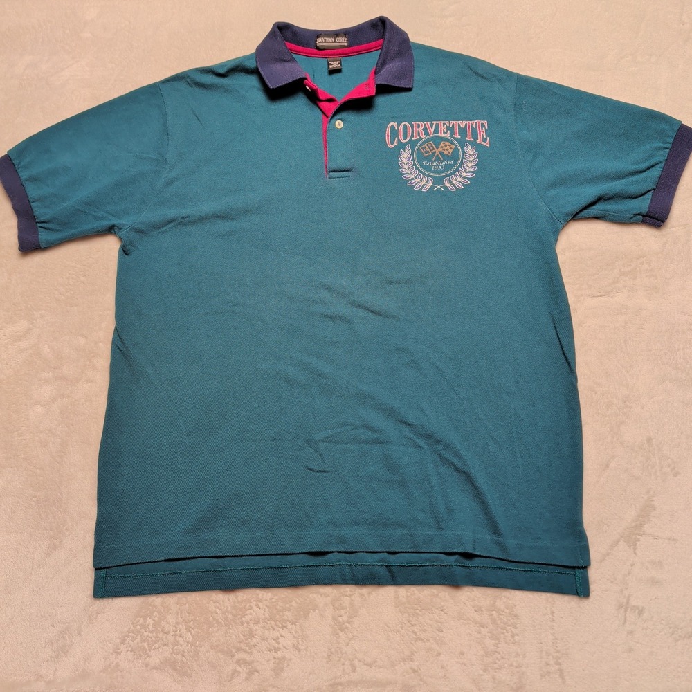 Vintage Jonathan Corey Corvette Polo Shirt Mens XL Teal Green Cotton‎ USA